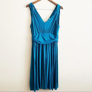 Midi Dress Ruching Retro Teal Blue Cinch Casual Summer Spring Large NEWPORT NEWS